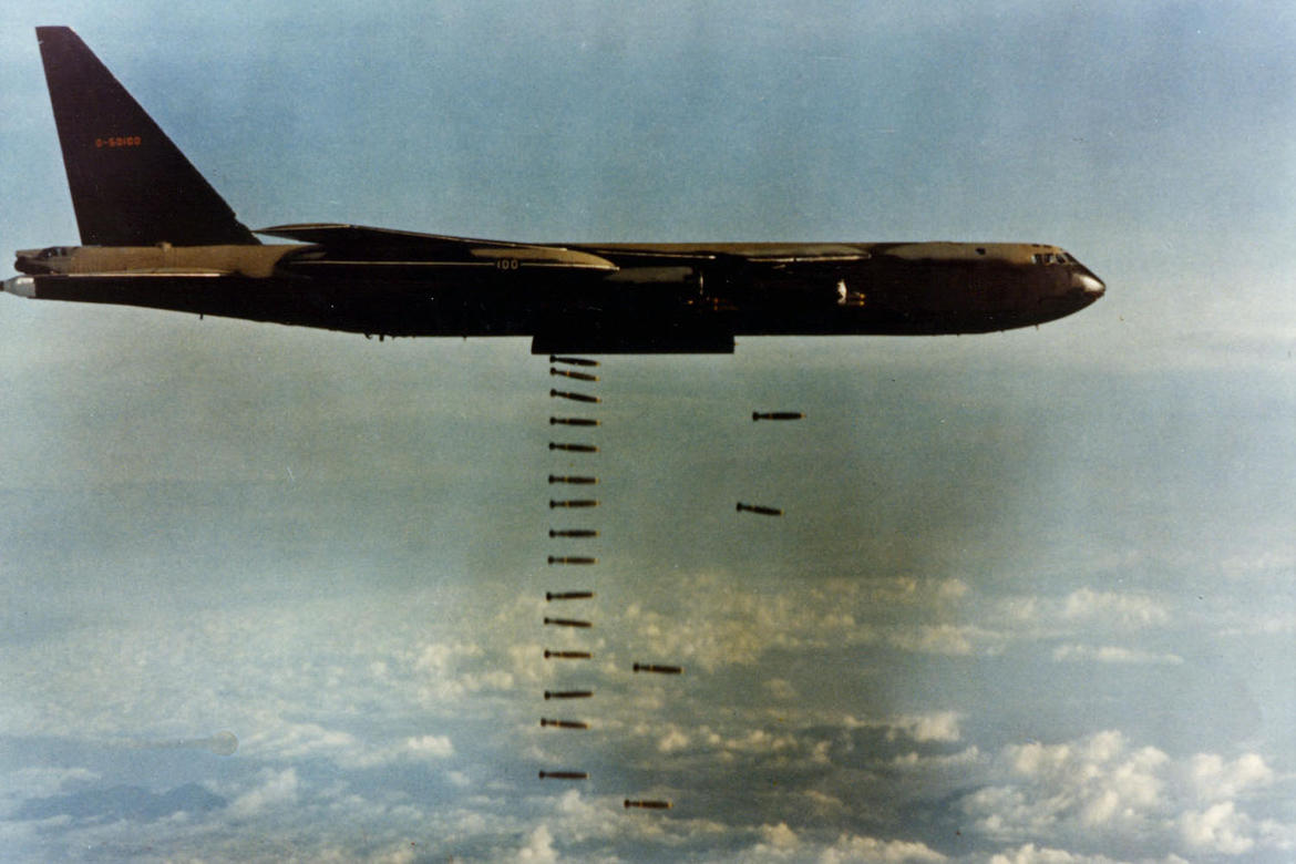 B-52D drops bombs over Vietnam